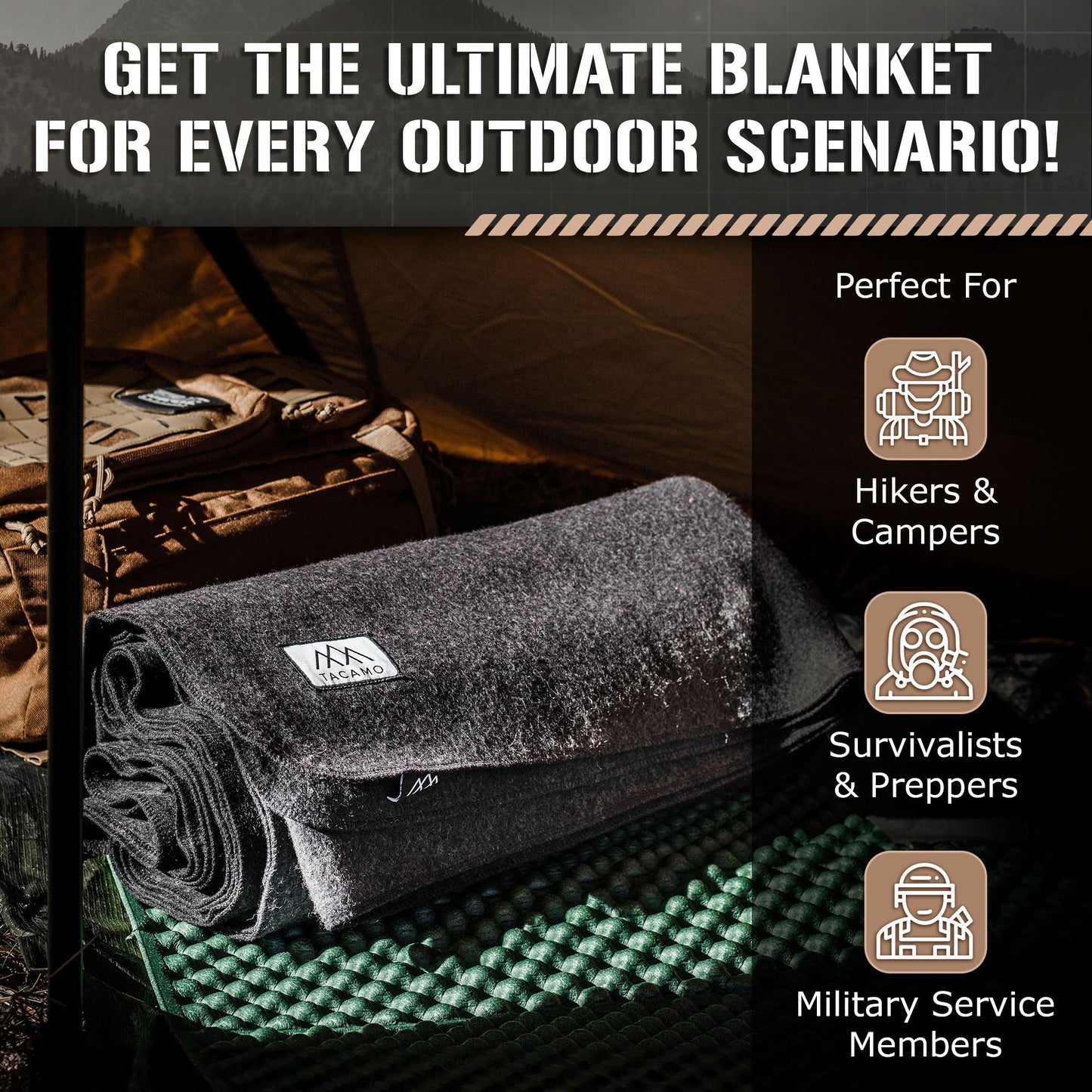 TACAMO® Military-Style Wool Blanket | 80% Recycled Wool | Tactical Thermal Gear
